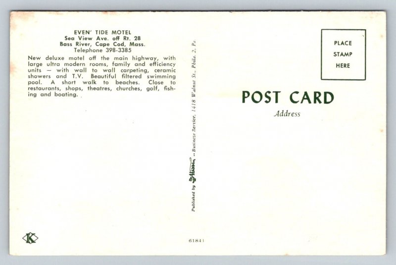 Even Tide Motel   Cape Cod  Massachusetts   Postcard