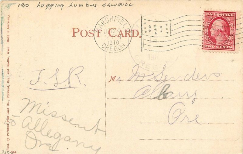 Postcard 1910 Oregon Coos Bay Saw Mill Logging Lumber occupation OR24-197