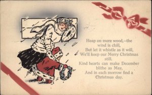 Christmas Pretty Woman Baby Snow Storm Poem c1900s-20s Postcard