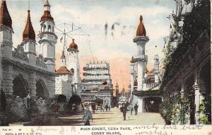 Main Court, Luna Park Coney Island, NY, USA Amusement Park 1906 glitter on card