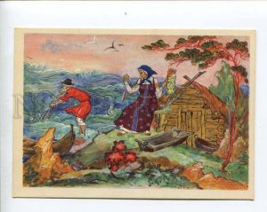 263339 Kovalev Pushkin Fairy Tale of a Fisherman and a Fish 1961 year postcard