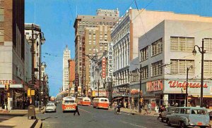 Main Street Walgreens Drug Store Trolley Bus Memphis Tennessee 1950s postcard