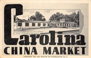 Charlotte North Carolina street view of Carolina China Market vintage pc DD7784