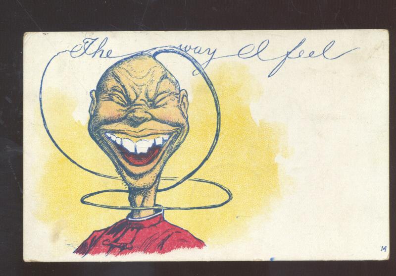 THE WAY I FEEL BLACK AMERICANA GOOFY BLACK MAN VINTAGE COMIC POSTCARD 1908