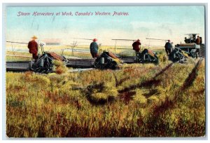 Canada Postcard Steam Harvesters at Work Western Prairies 1911 Posted