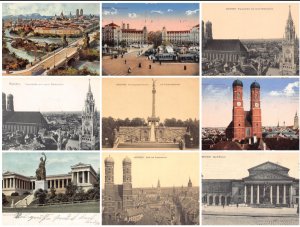 Germany Muenchen Munich Church Square Bridge etc lot of 9 postcards C336
