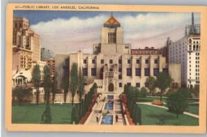 Linen Postcard~Public Library~Los Angeles~California/CA