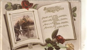 Open book. Landscaspe. Roses Tuck Gem Glosso Birthday PC # 2305