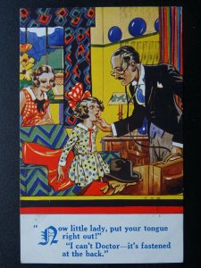 Doctor ThemeNOW LITTLE LADY PUT YOUR TONGUE OUT c1930s Comic Postcard by H.B.