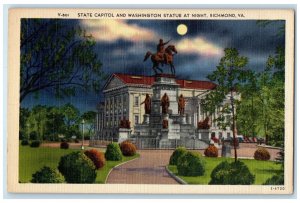 c1940s State Capitol And Washington Statue At Night Richmond VA Moon Postcard