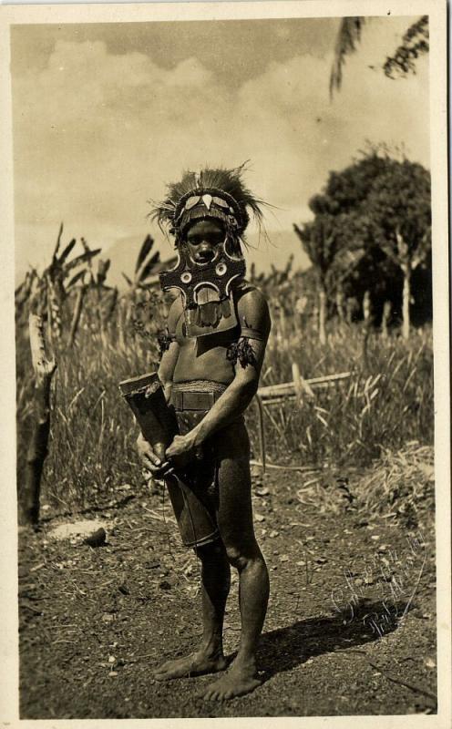 new guinea, PORT MORESBY, Young Native Papua Warrior (1920s) Gibson RPPC