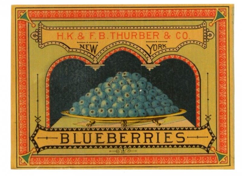 1870s-80s Thurber Can Label Blueberries #6M