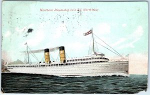 c1910s Lake Michigan SS Northwest of Northern Steamship Co Hand Color Smoke A147