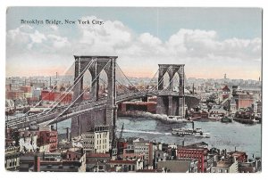 Brooklyn Bridge, New York City, Unused Finkelstein Postcard, Ship