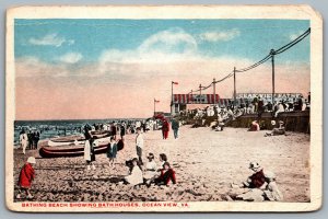 Postcard Ocean View VA c1930s Bathing Beach Showing Bath Houses Ocean View Baths