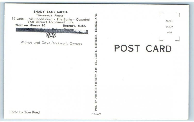 KEARNEY, NE ~ Roadside Lincoln Highway ~ SHADY LANE MOTEL  c1950s Cars  Postcard