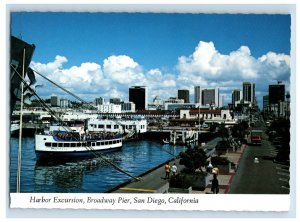 Vintage Harbor Excursion, Broadway Pier, San Diego, California. Postcard 5WE