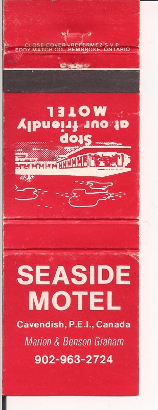 Matchbook Cover ! Seaside Motel, Cavendish, Prince Edward Island, Canada !.  !