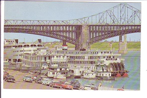 Steamboats on Riverfront, Mississippi Levee, St Louis, Missouri,  50's Cars