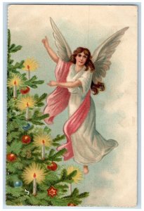 1909 Christmas Tree Floating Angel Olympia Washington WA Embossed Postcard