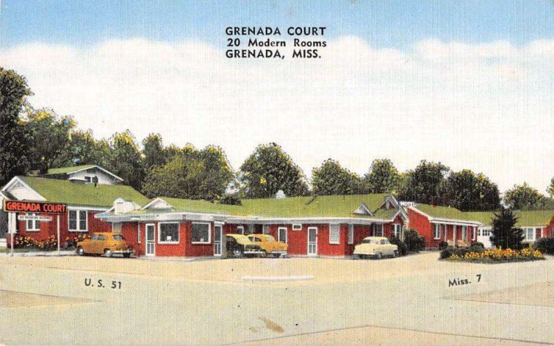 Grenada Mississippi birds eye view Grenada Court motel antique pc BB2977