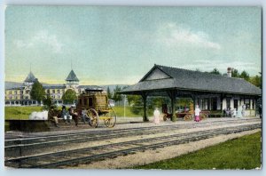 Woodstock New Hampshire NH Postcard Deer Park Hotel R.R. Station c1910 Vintage