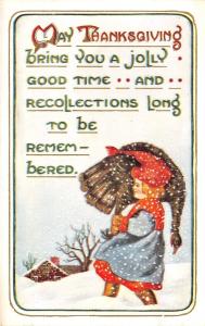 Thanksgiving Recollections~Little Girl Carries Turkey Over Shoulder~Snow~Emboss 