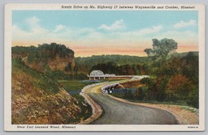 Linen~Scenic Drive Missouri Highway 17 Crocker Missouri~Vintage Postcard