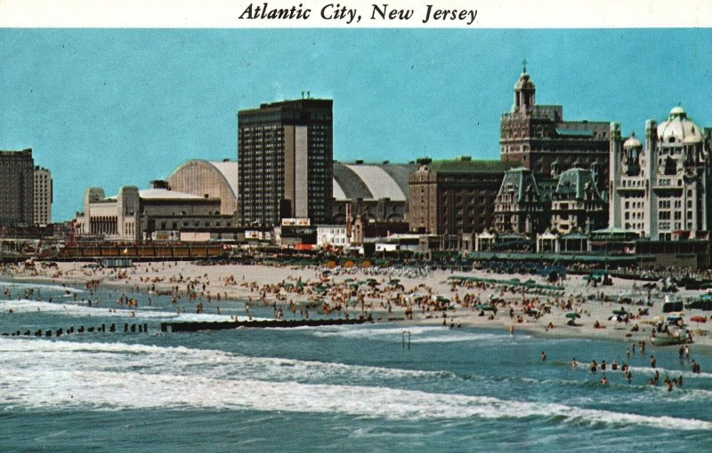 Postcard Ocean View Of Famous Skyline Beach And Ocean Atlantic City New Jersey
