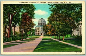 Library and Entrance to Union College Schenectady NY UNP Linen Postcard I2