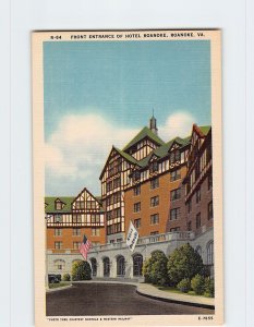 Postcard Front Entrance Of Hotel Roanoke, Virginia