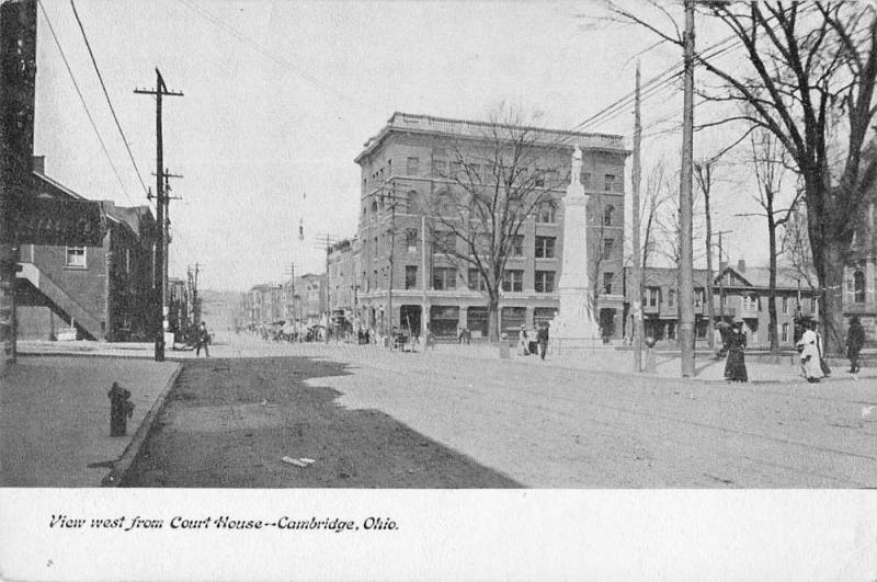 Cambridge Ohio View West from Court House Antique Postcard J46048