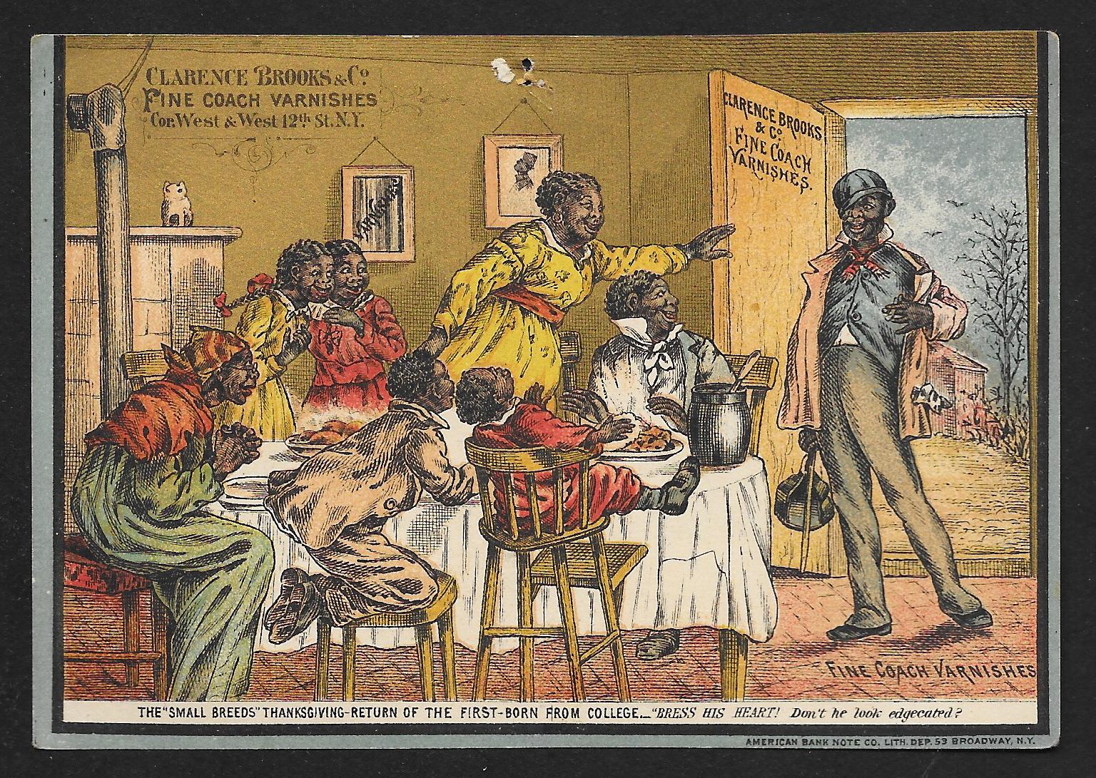 Victorian Trade Card Clarence Brooks Varnishes Blacks Small Breeds Thanksgiving Topics Cultures Ethnicities Black Americana Postcard Hippostcard