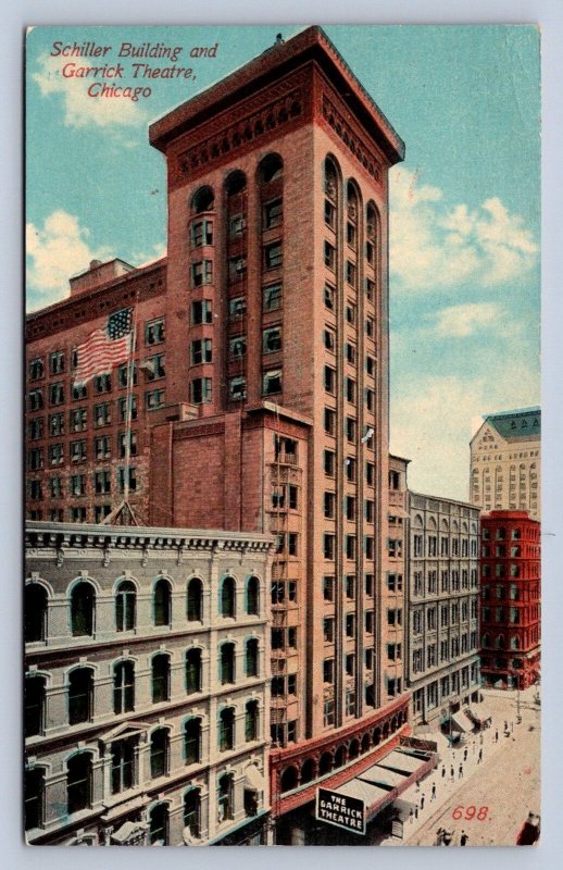 JH4/ Chicago Illinois Postcard c1910 Louis Sullivan Schiller Garrick Theatre 94