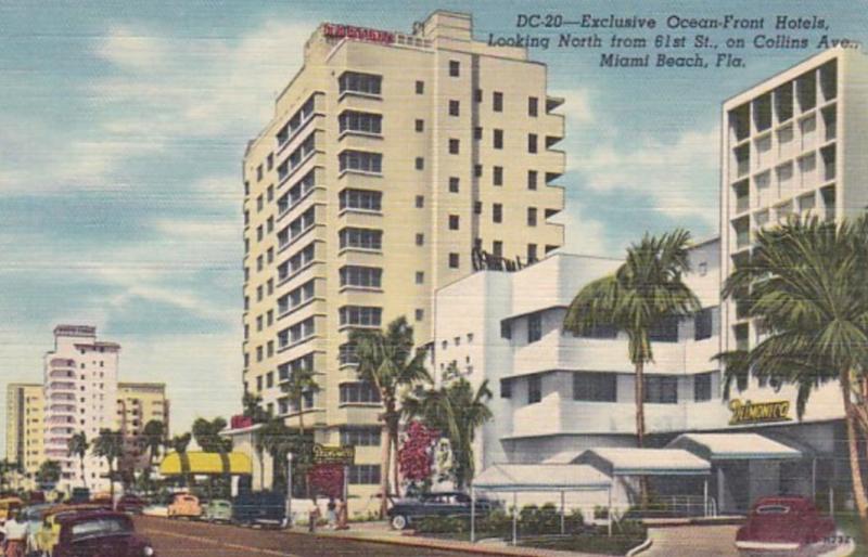 Florida Miami Beach Looking North From 61st Steet On Collins Avenue Curteich