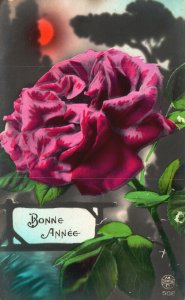 Vintage Postcard Bonne Annee Beautiful Red Rose Greetings And Wishes Souvenir