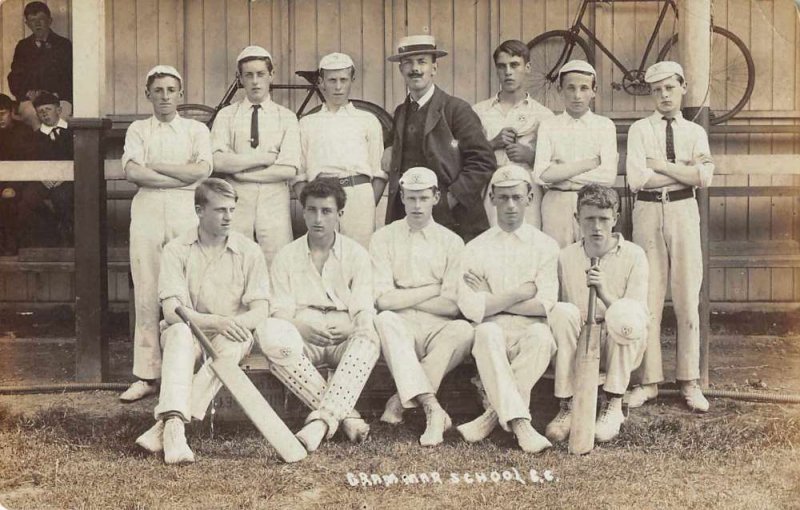 Grammar School Cricket Team Sports Real Photo Vintage Postcard AA1747