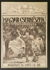 1928 Mint Vintage Budapest Hungary Boy Scouts Campsite Illustrated Postcard