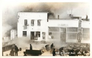 RPPC Postcard Fire At Westby Montana 1936 Otto Enger Shoe Store Looks Safe