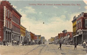 J59/ Nebraska City Postcard c1910 Looking West Central Avenue Stores 191