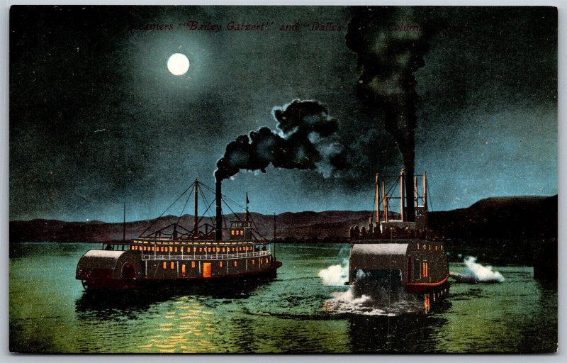 Vtg Steamers Bailey Gatzert & Dalles City on Columbia River 1910s Postcard