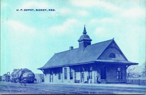 Union Pacific UP Depot Sidney Nebraska Postcard Engine 256 Pub Sidney Drug DB