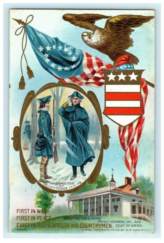 George Washington Home Coat of Arms Eagle Embossed 1909 Vintage Postcard