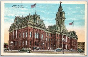 Columbus Ohio 1920s Postcard Court House Flags Cars