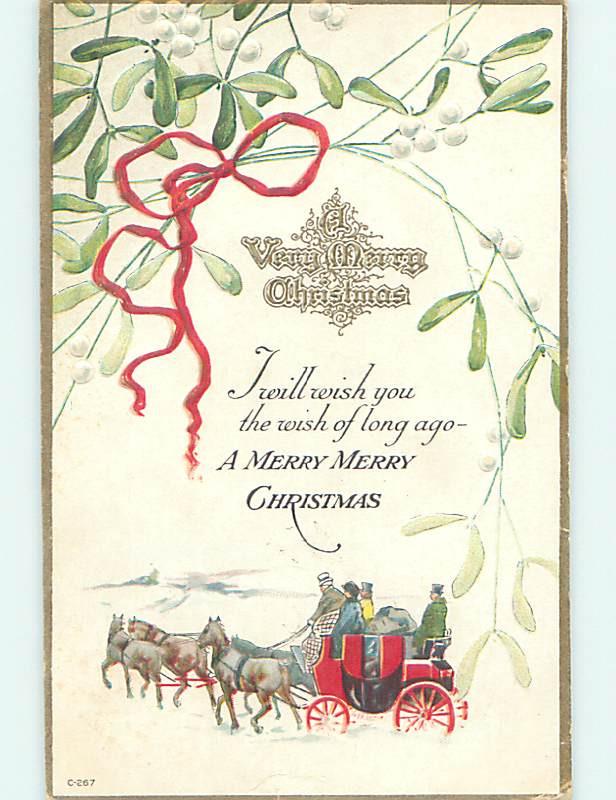 Pre-Linen christmas HORSE-DRAWN WAGON WITH MISTLETOE HQ6822