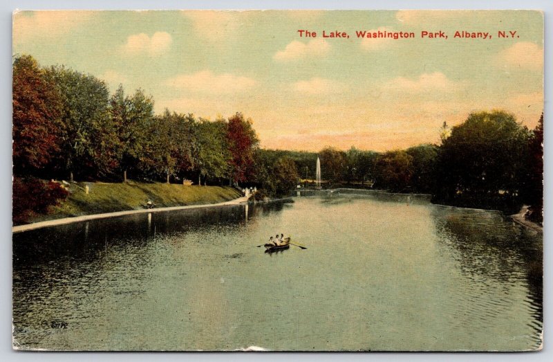 The Lake Washington Park Albany New York Boat & Trees Attraction View Postcard