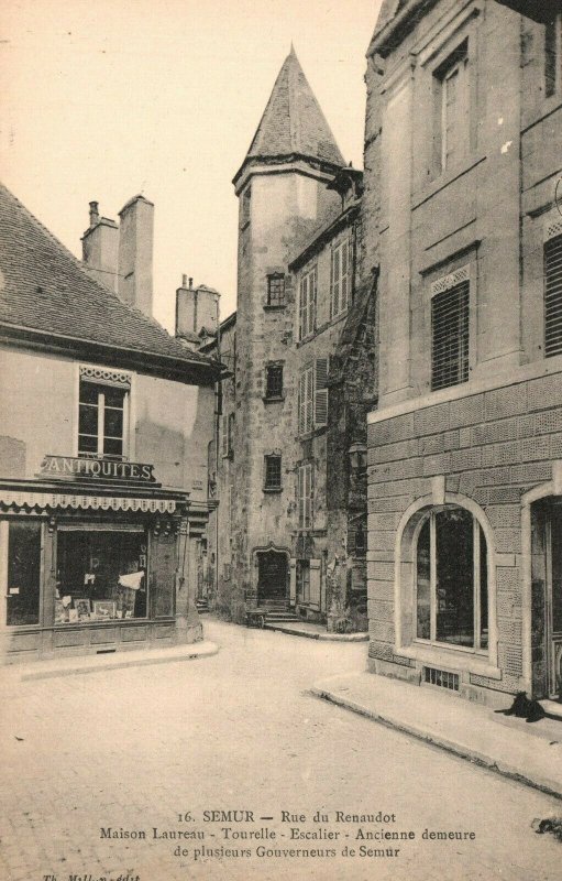 Vintage Postcard 1910's Semur Rue de Renaudot Maison Laureau Tourelle Escalier 