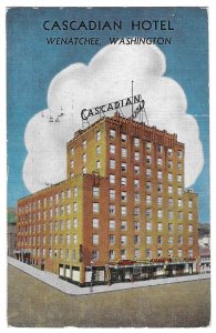 Cascadian Hotel Wenatchee, Washington Linen Kropp Postcard Mailed 1946 to Canada