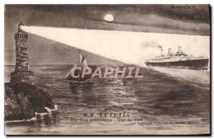 Postcard Old Ship SS Lutetia Co. South Atlantic Night view