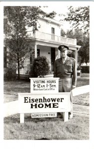 1950s Eisenhower Home Abilene KS Real Photo Postcard w/ President